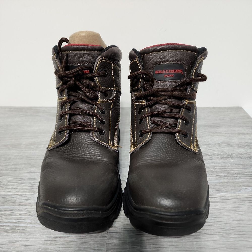 Skechers‎ Burgin Work Men's Boots Size 9 Brown Leather Slip Resistant Shoes - Picture 4 of 13